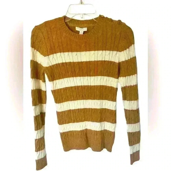 Charter Club Coffee/Cream Striped Sweater, 85% Cotton/15% Nylon, Petite S - Picture 1 of 5